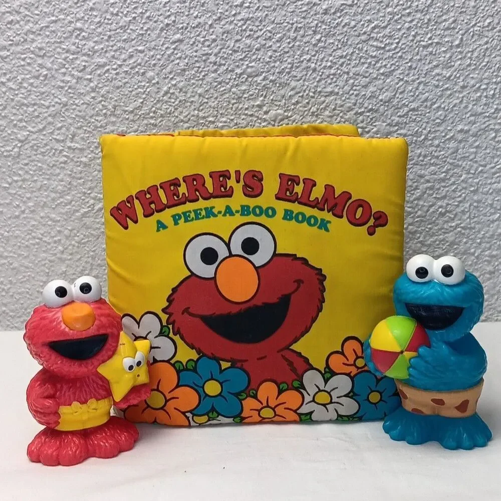 Sesame Street Lot Peek A Boo Soft Book & Cookie Monster Elmo Figures